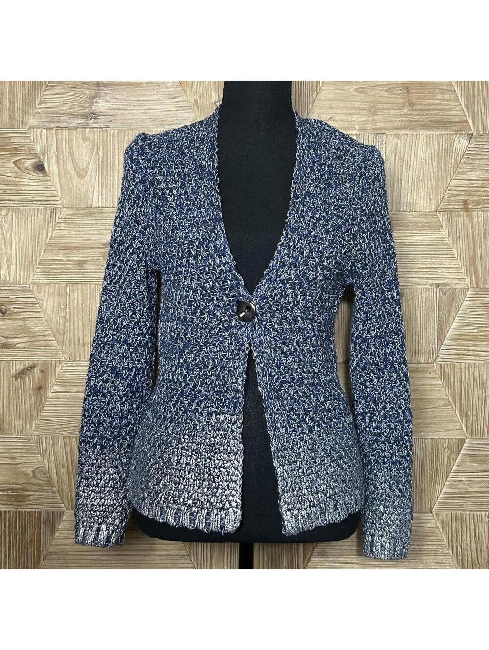 Coldwater Creek Boho Chic Navy Blue Knit Button Cardigan Sweater Size XS Preppy